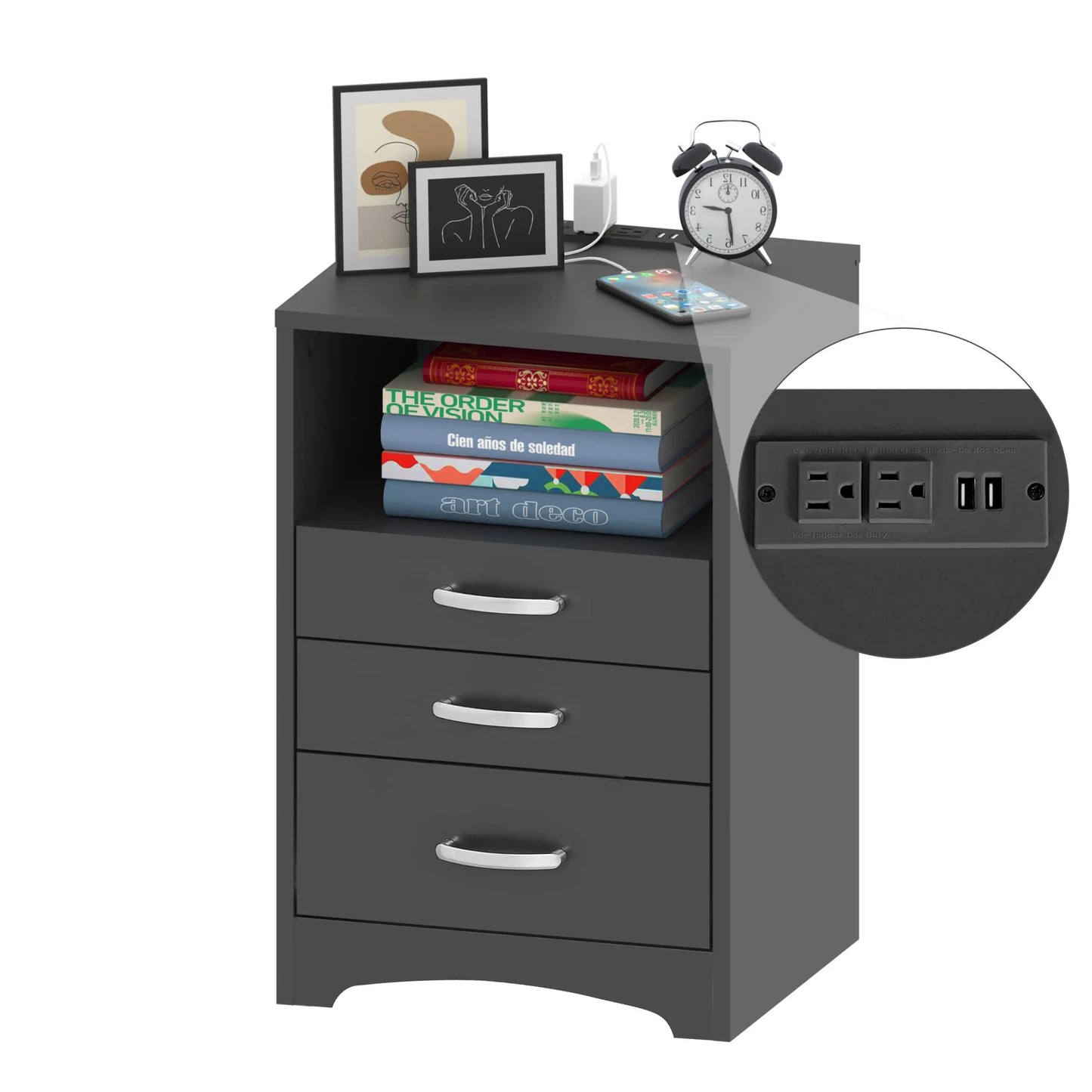 Vabches Nightstand Set of 2 with Charging Station and 3 Drawers - Cheerful Home Finds