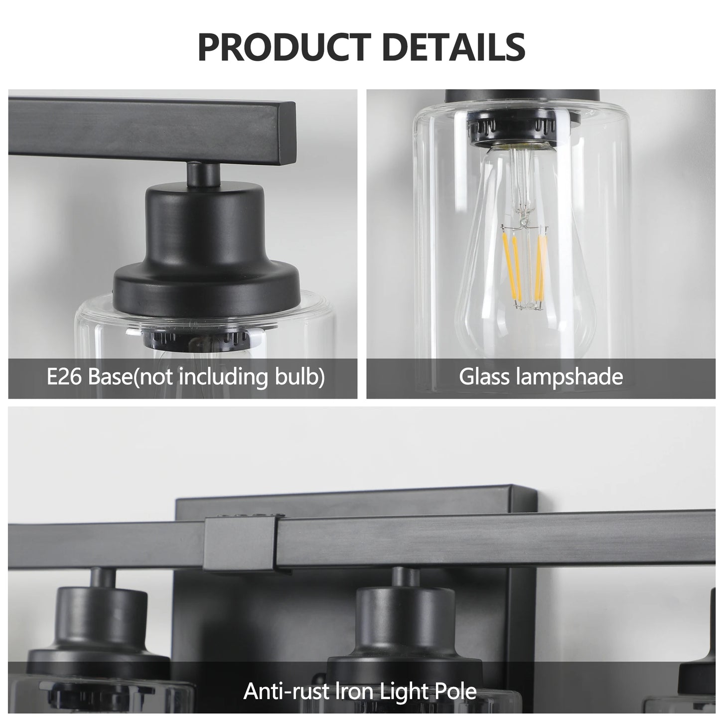 6 Light Bathroom Vanity Light Industrial Metal Fixture with Clear Glass Shades Wall Mount Mirror Lighting for Bathroom No Bulb