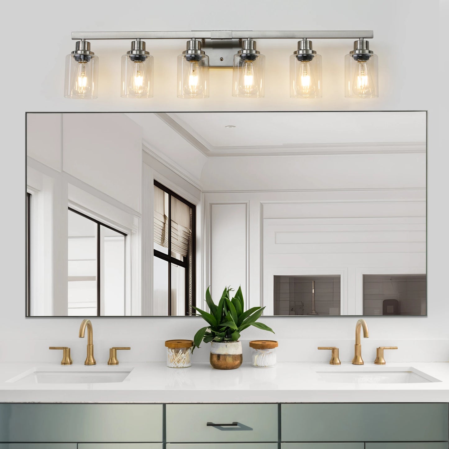 6 Light Bathroom Vanity Light Industrial Metal Fixture with Clear Glass Shades Wall Mount Mirror Lighting for Bathroom No Bulb