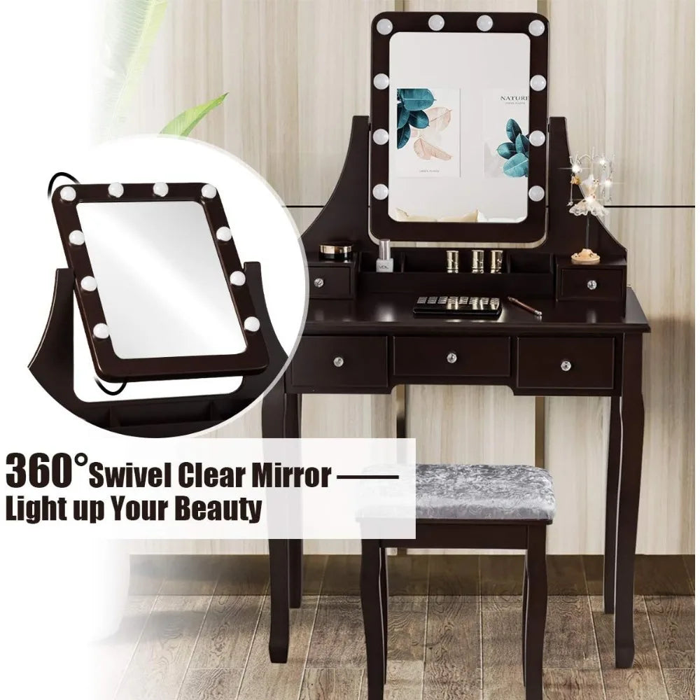Vanity Set with 10 Dimming Light Bulbs and Organizers - Cheerful Home Finds