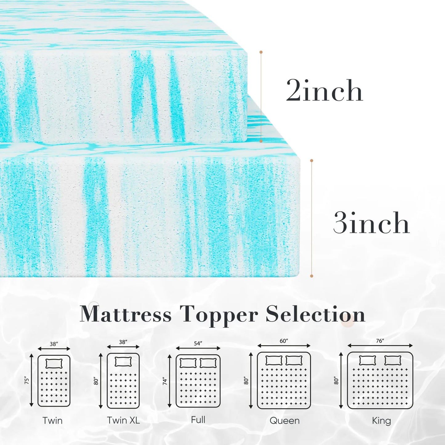 JHK 2-3 Inch Gel Memory Foam Mattress Topper Full Size - Cheerful Home Finds