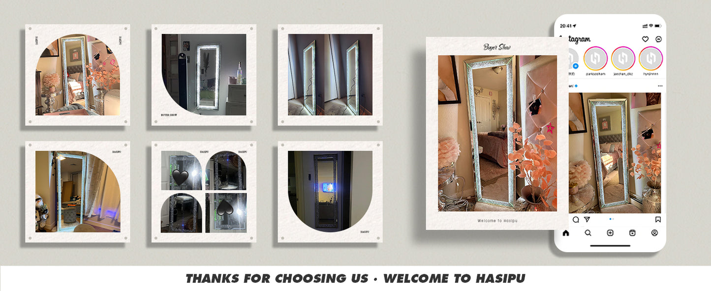 Hasipu Full-Length Mirror 63x20 Inch with Lights and Crystal Crush Diamond - Cheerful Home Finds