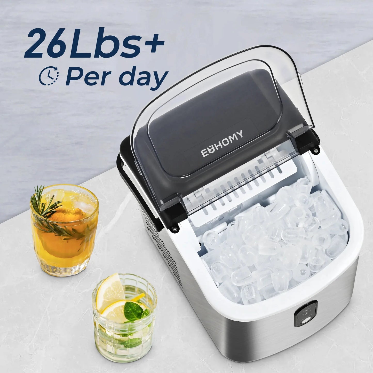 Euhomy Countertop Ice Maker Machine with Handle 26 lbs/24H - Cheerful Home Finds