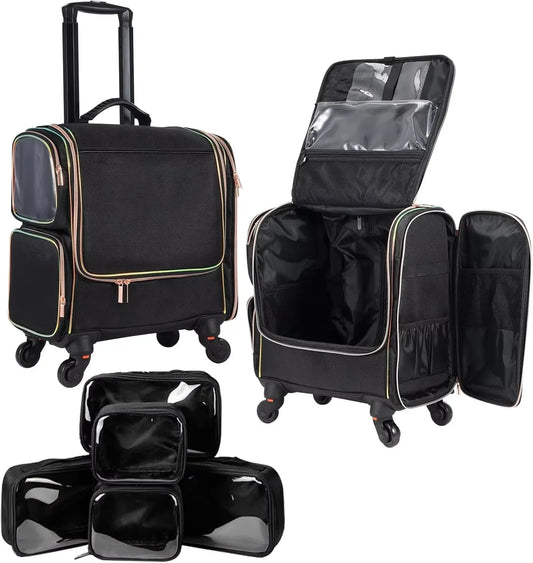 Professional Rolling Makeup Train Case with 5 Toiletry Bags - Cheerful Home Finds