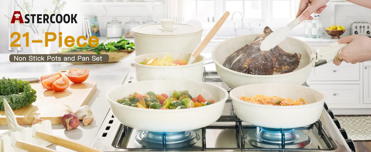 Astercook 21 Non Stick Ceramic Cookware Set Sensor Handles