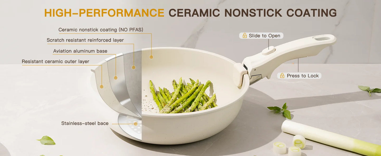 Astercook 21 Non Stick Ceramic Cookware Set Sensor Handles