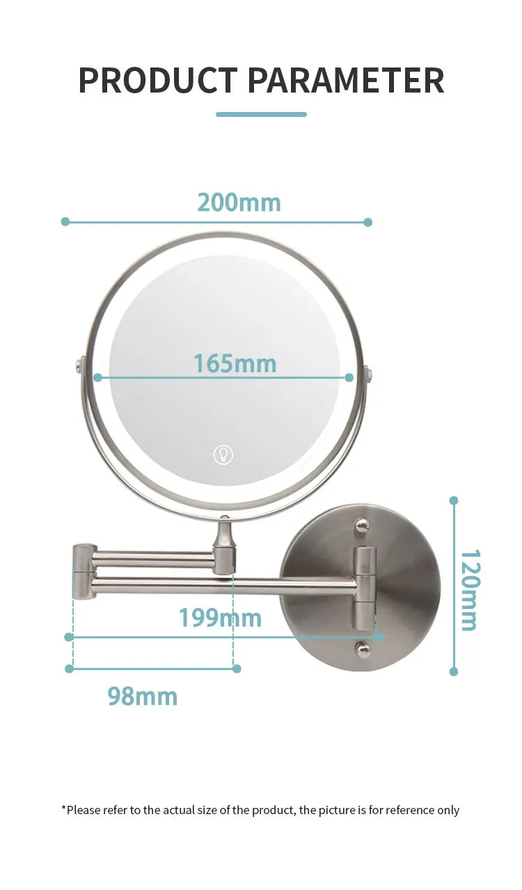 8 Inch Wall Mounted Bathroom Mirror Adjustable LED Makeup Mirror 10X Magnifying Touch Vanity Cosmetic Mirror with Light - Cheerful Home Finds
