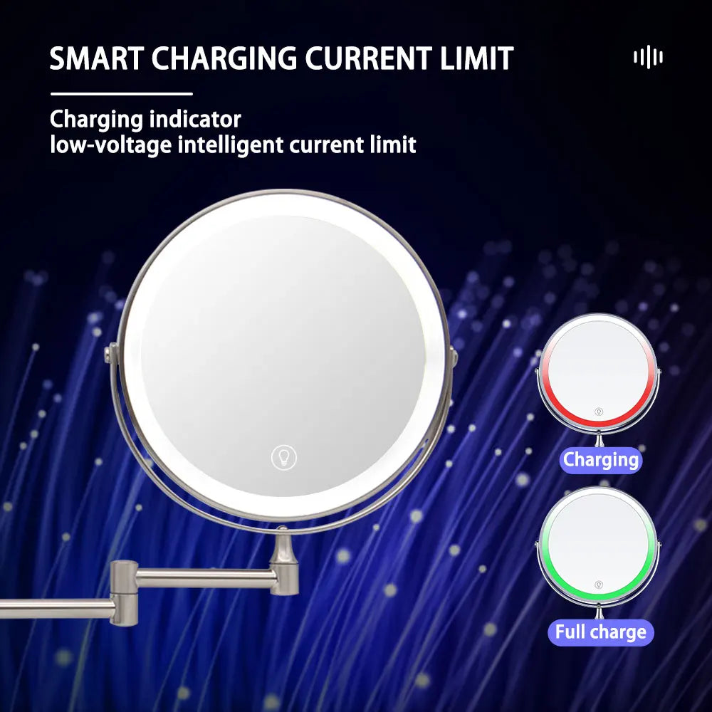 8 Inch Wall Mounted Bathroom Mirror Adjustable LED Makeup Mirror 10X Magnifying Touch Vanity Cosmetic Mirror with Light - Cheerful Home Finds
