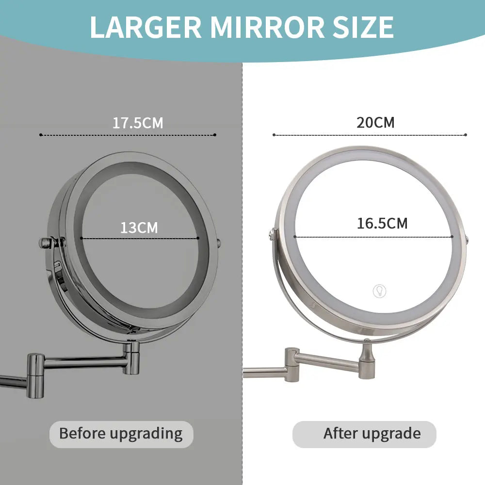 8 Inch Wall Mounted Bathroom Mirror Adjustable LED Makeup Mirror 10X Magnifying Touch Vanity Cosmetic Mirror with Light - Cheerful Home Finds