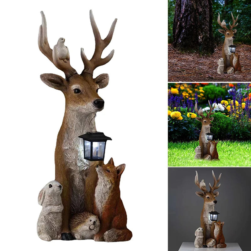 Hand Painted Deer Statue with Solar Light for Outdoor Garden - Cheerful Home Finds