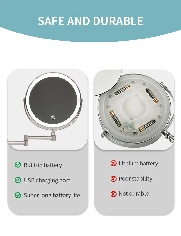 8 Inch Wall Mounted Bathroom Mirror Adjustable LED Makeup Mirror 10X Magnifying Touch Vanity Cosmetic Mirror with Light - Cheerful Home Finds