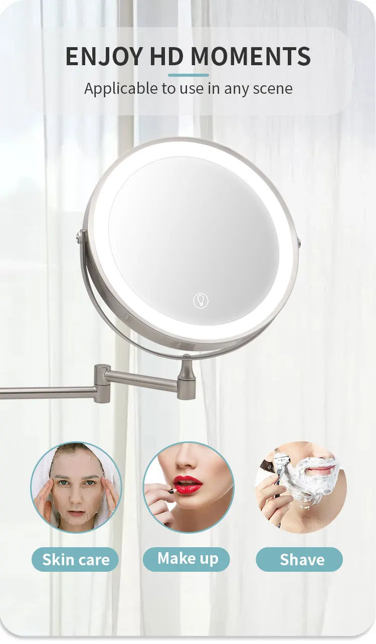 8 Inch Wall Mounted Bathroom Mirror Adjustable LED Makeup Mirror 10X Magnifying Touch Vanity Cosmetic Mirror with Light - Cheerful Home Finds