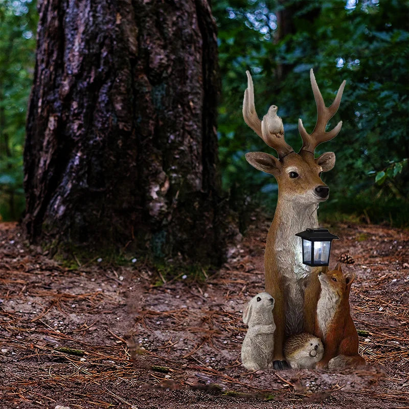Hand Painted Deer Statue with Solar Light for Outdoor Garden - Cheerful Home Finds