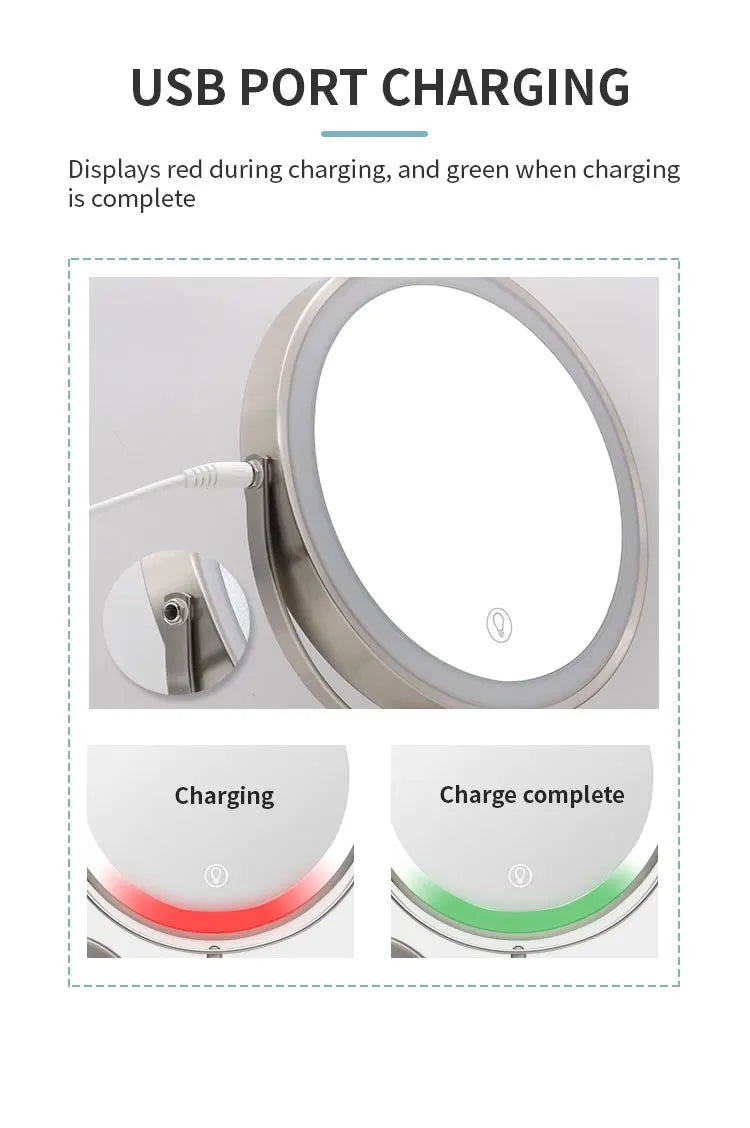 8 Inch Wall Mounted Bathroom Mirror Adjustable LED Makeup Mirror 10X Magnifying Touch Vanity Cosmetic Mirror with Light - Cheerful Home Finds