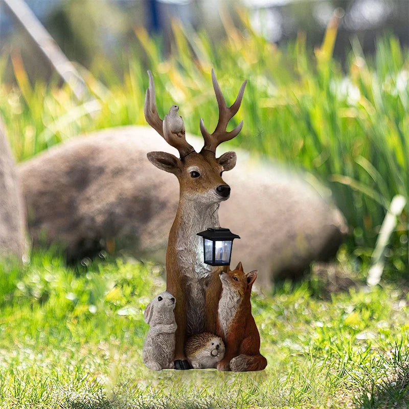 Hand Painted Deer Statue with Solar Light for Outdoor Garden - Cheerful Home Finds