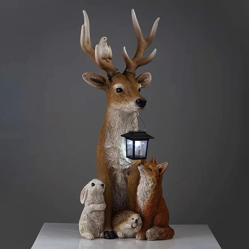 Hand Painted Deer Statue with Solar Light for Outdoor Garden - Cheerful Home Finds