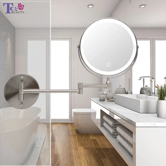 8 Inch Wall Mounted Bathroom Mirror Adjustable LED Makeup Mirror 10X Magnifying Touch Vanity Cosmetic Mirror with Light - Cheerful Home Finds
