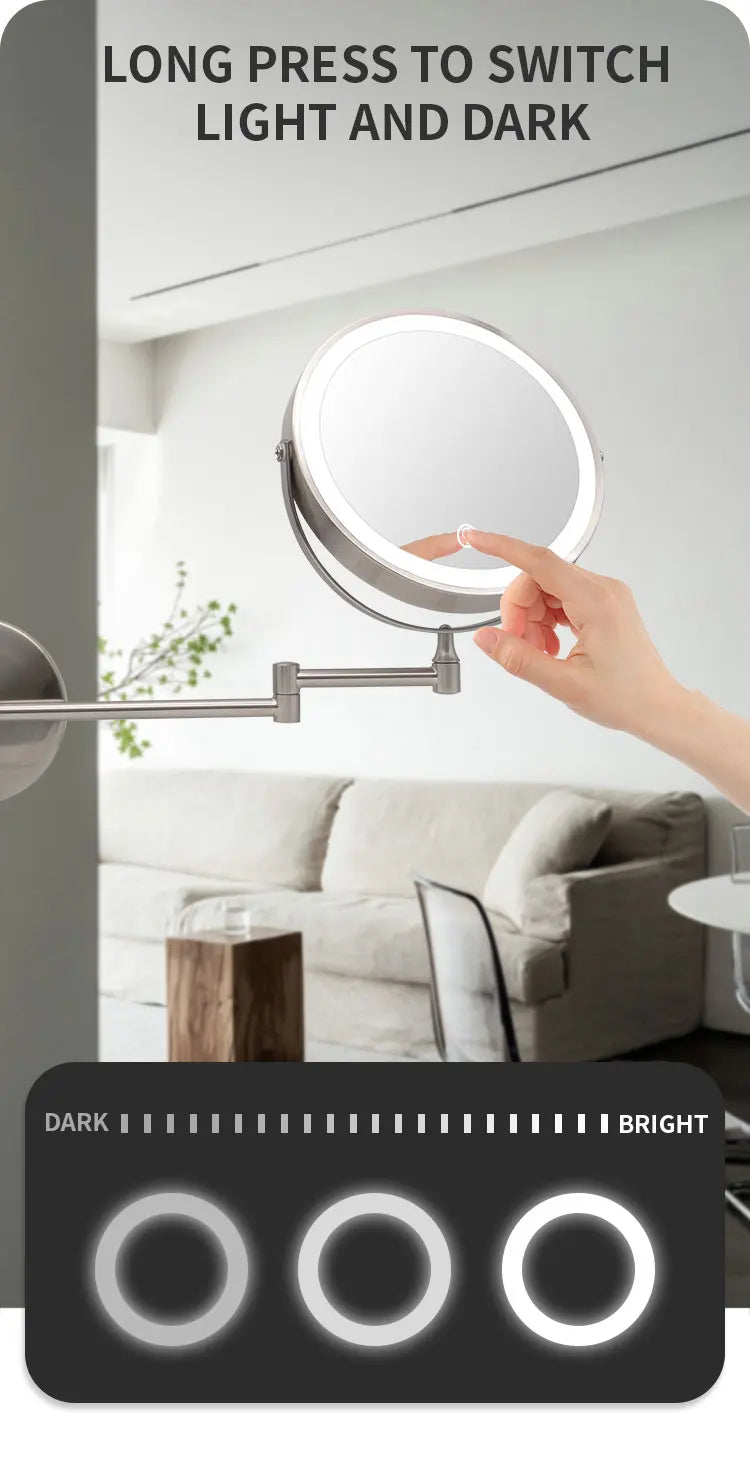 8 Inch Wall Mounted Bathroom Mirror Adjustable LED Makeup Mirror 10X Magnifying Touch Vanity Cosmetic Mirror with Light - Cheerful Home Finds