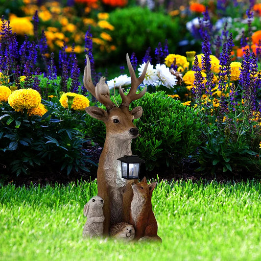 Hand Painted Deer Statue with Solar Light for Outdoor Garden - Cheerful Home Finds