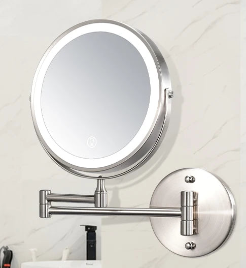8 Inch Wall Mounted Bathroom Mirror Adjustable LED Makeup Mirror 10X Magnifying Touch Vanity Cosmetic Mirror with Light - Cheerful Home Finds