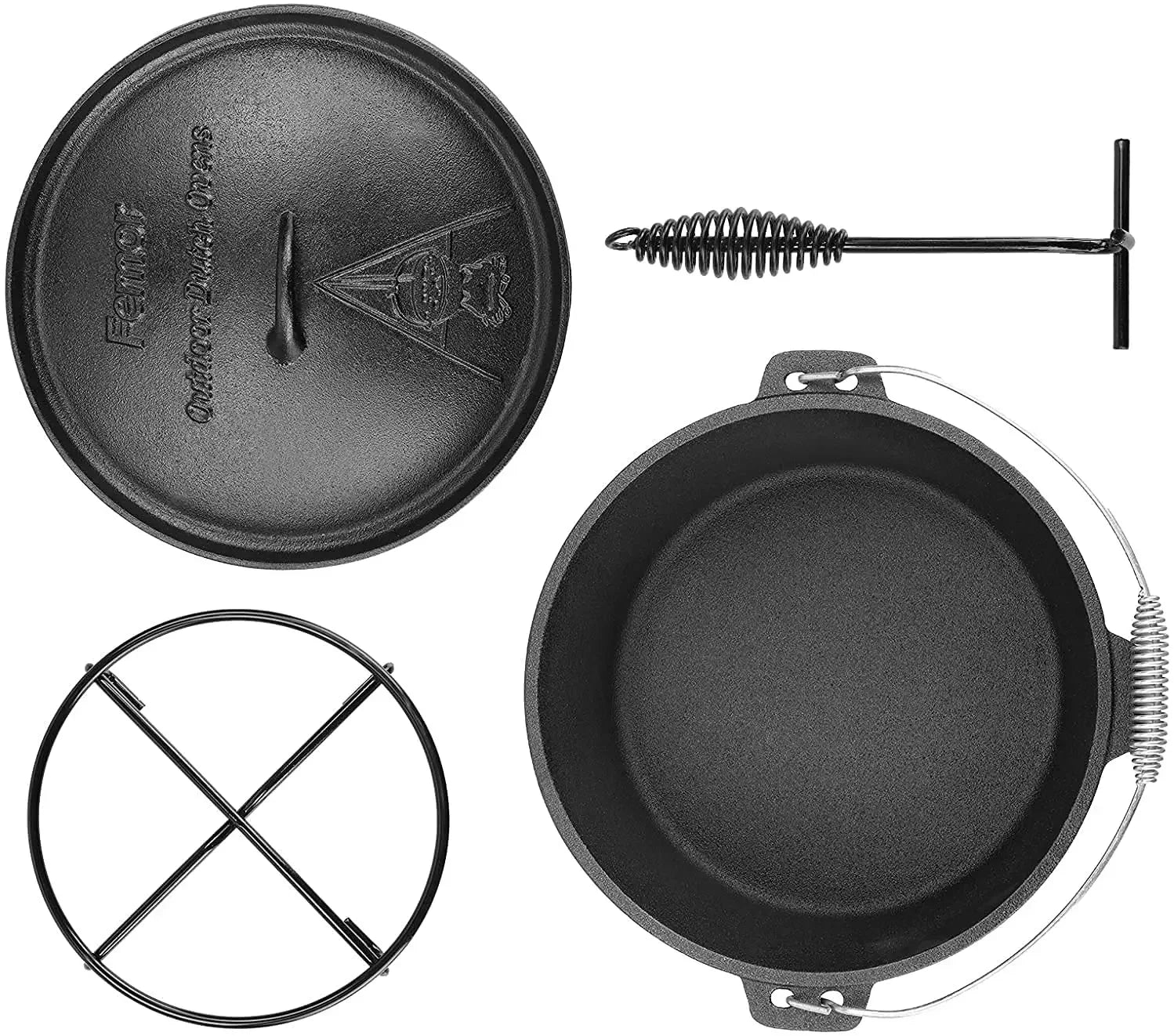 7.5 L Cast Iron Dutch Oven with Lid Lifter Support and Screw Handle for Outdoor and Indoor Cooking Baking and BBQ - Cheerful Home Finds
