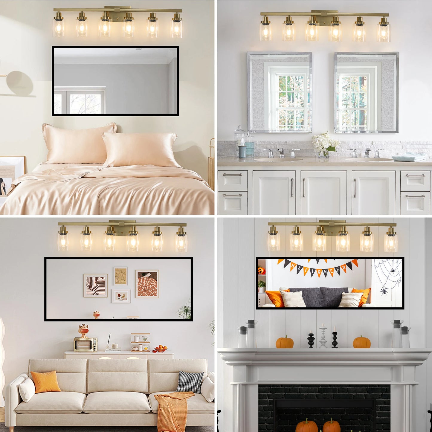 6 Light Bathroom Vanity Light Industrial Metal Fixture with Clear Glass Shades Wall Mount Mirror Lighting for Bathroom No Bulb