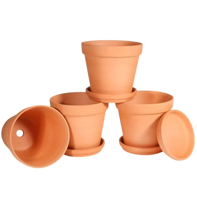 3 Inches Small Terracotta Pots with Saucer, 4 Pack Clay Pots - Cheerful Home Finds