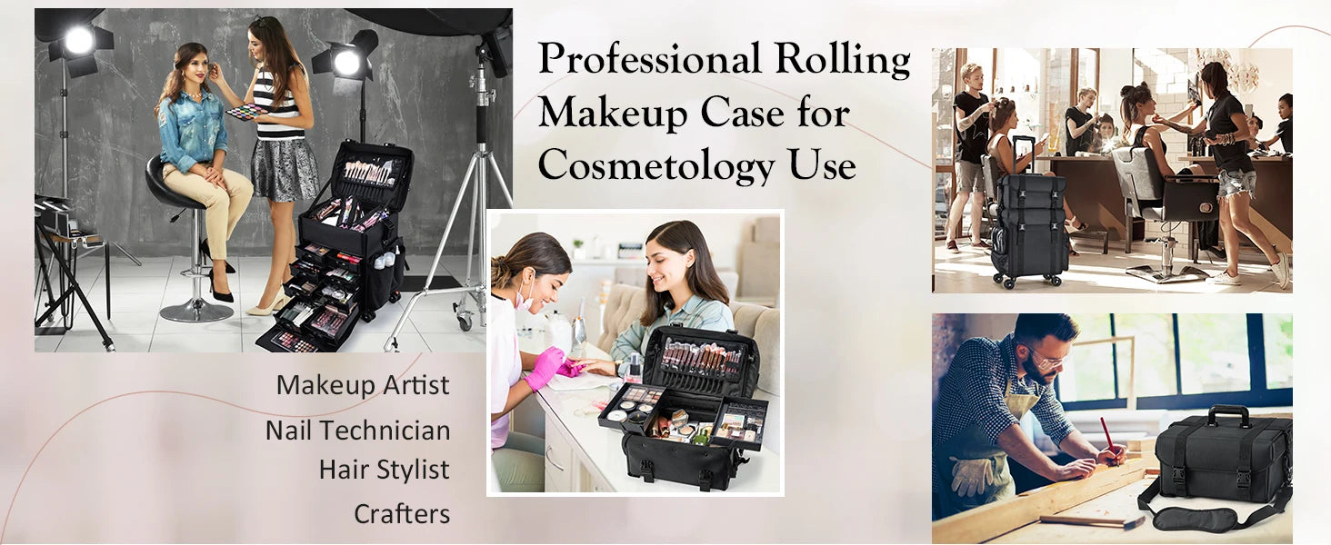 Professional Makeup Case, 2in1 Travel Rolling Case with Wheels - Cheerful Home Finds