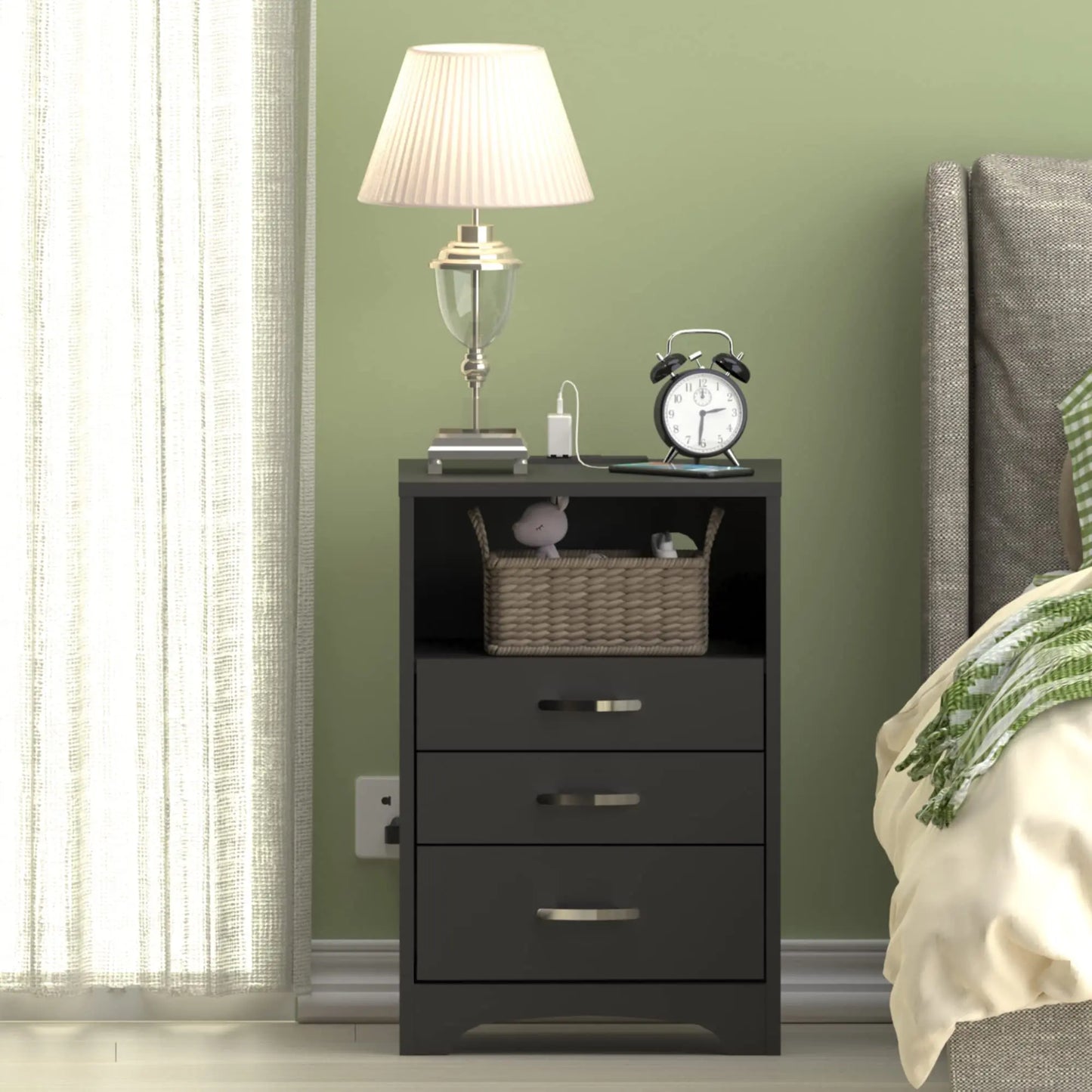 Vabches Nightstand Set of 2 with Charging Station and 3 Drawers - Cheerful Home Finds