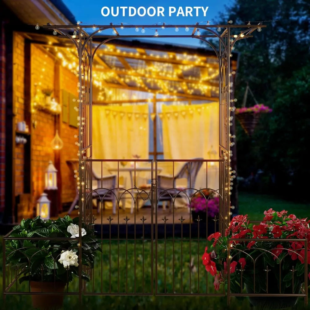 Garden Arbor with Gate and Planter Box Metal Garden Arch for Climbing Plants Outdoor Wedding Ceremony Decor - Cheerful Home Finds