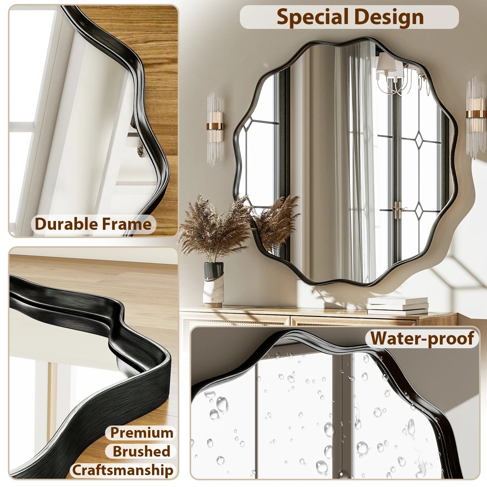 Wavy Round Bathroom Mirror Decorative Wall Mirror with Deep Frame - Cheerful Home Finds