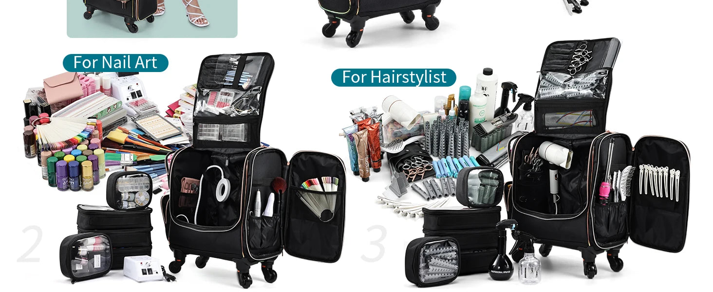 Professional Rolling Makeup Train Case with 5 Toiletry Bags - Cheerful Home Finds
