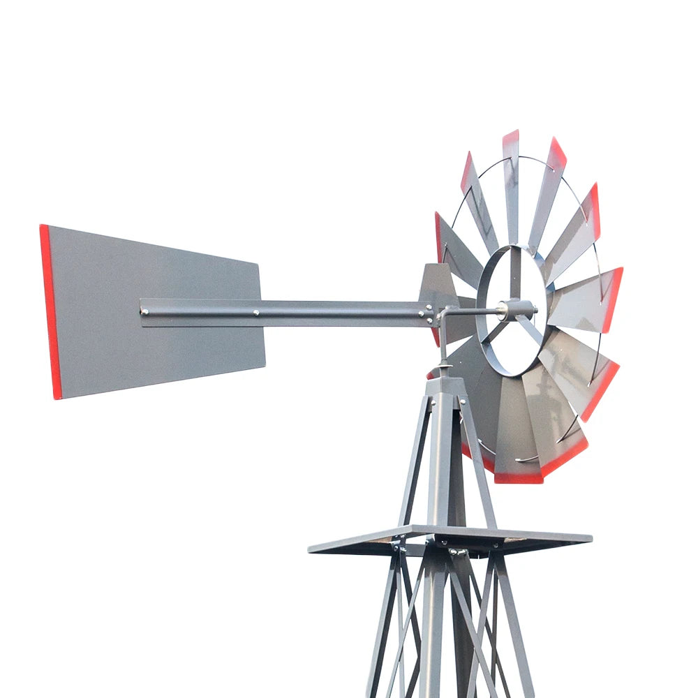 8FT Weather Resistant Yard Garden Windmill Gray and Red - Cheerful Home Finds