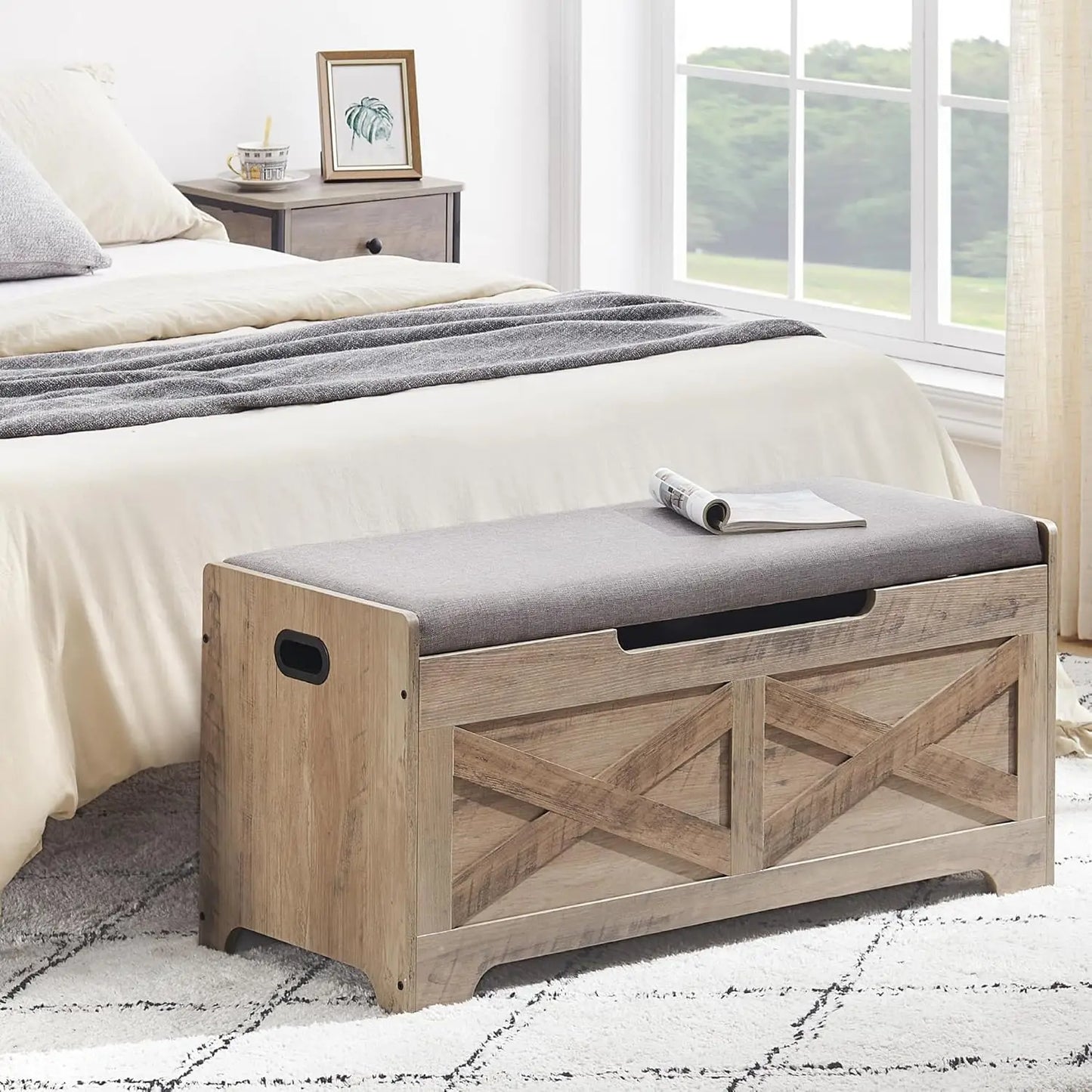 Storage Bench Storage Chest with 2 Safety Hinges Liftable Top - Cheerful Home Finds