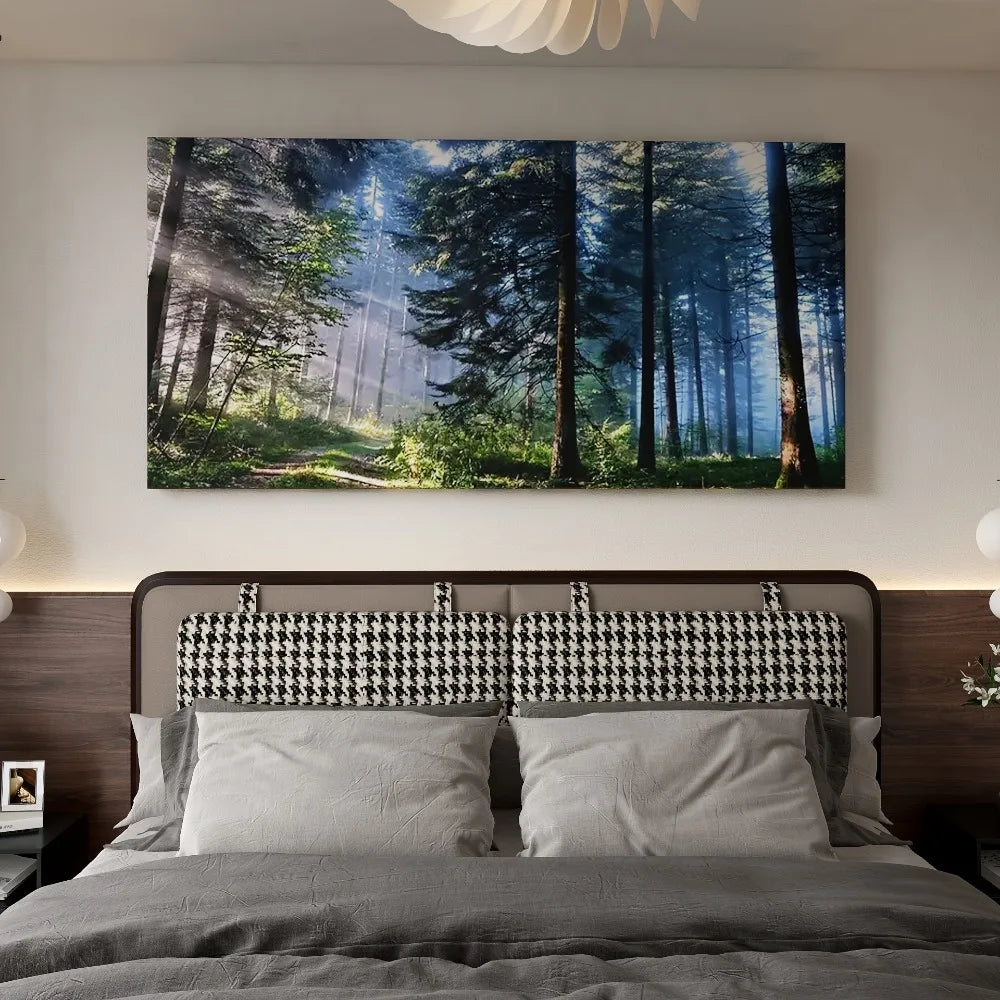 Modern Forest Landscape Canvas Wall Art With 1.5 Inch Thick Wood Frame Serene Enchanting Scene In Green And Blue - Cheerful Home Finds