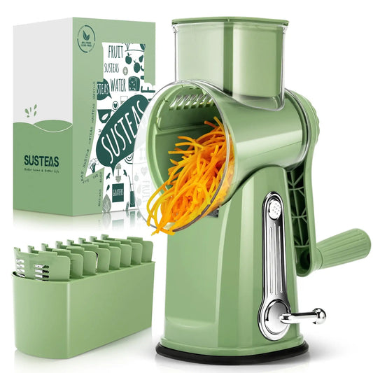 Rotary Cheese Grater with Handle Food Shredder and 5 Well Designed Blades with Strong Suction Base Round Mandoline Slicer - Cheerful Home Finds