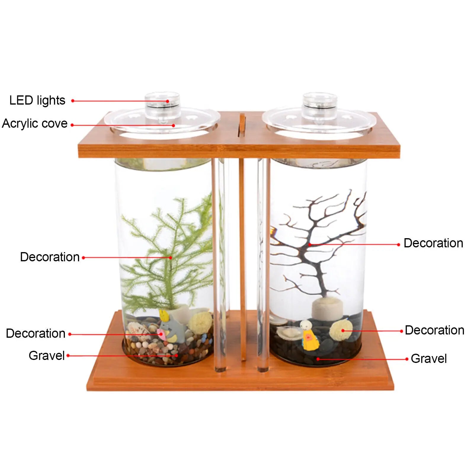 Glass Betta Fish Tank Bamboo Base Mini Aquarium For Desktop - Cheerful Home Finds