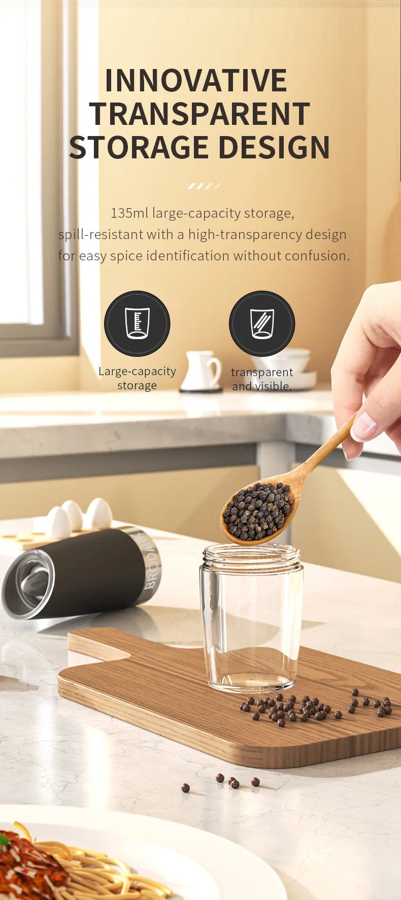 1/2Pcs Gravity Electric Salt And Pepper Grinder Set Battery Powered LED Light One Hand Automatic Operation - Cheerful Home Finds