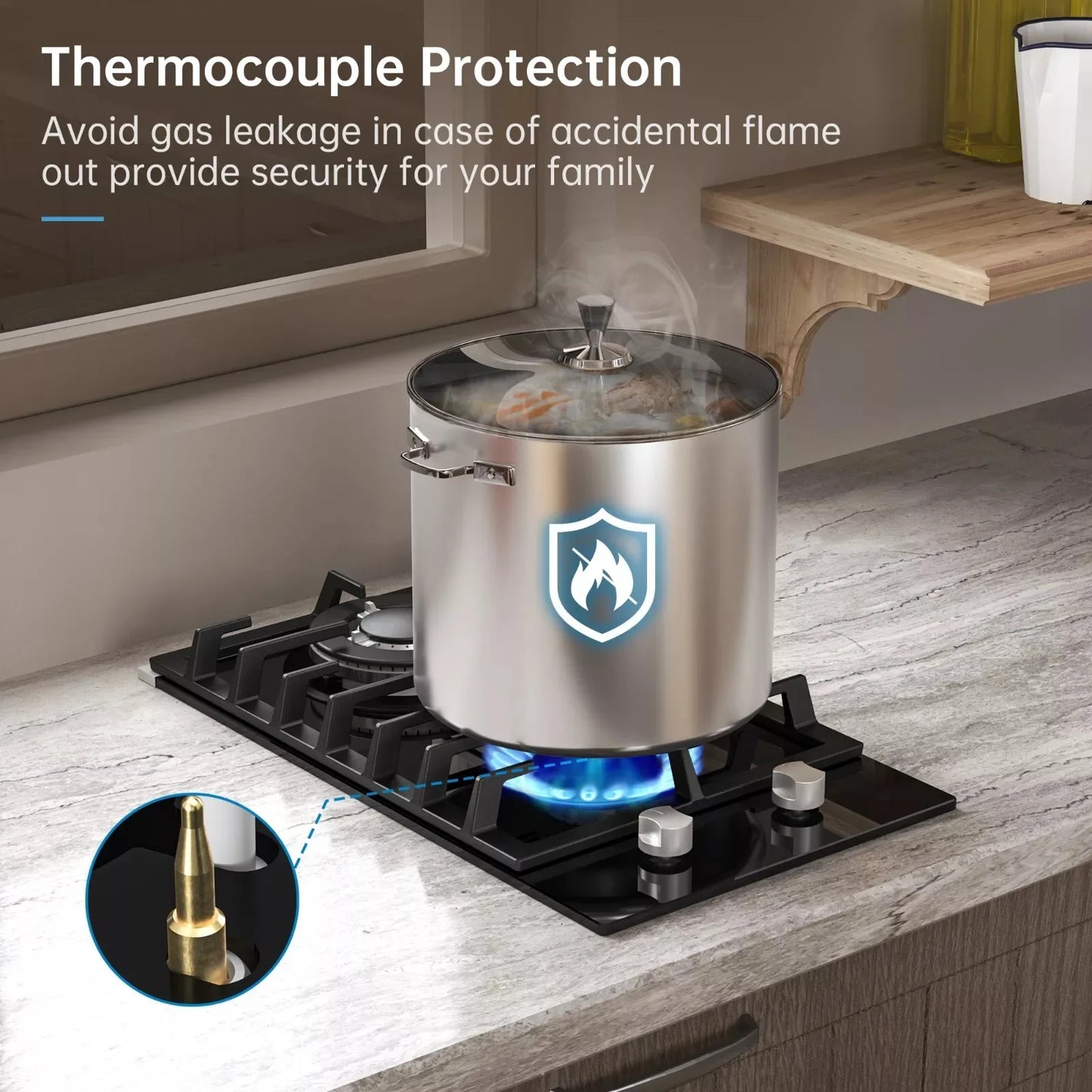 12 Inch Built-in with Thermocouple Protection, LPG/NG Dual Fuel Gas Cooktop - Cheerful Home Finds