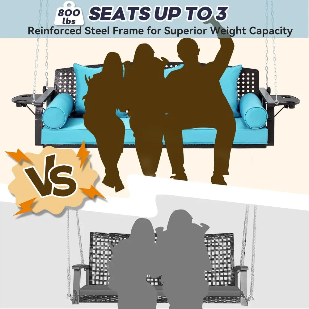 3 Seat Porch Swing, Patio Swing Bench with Cup Holders - Cheerful Home Finds