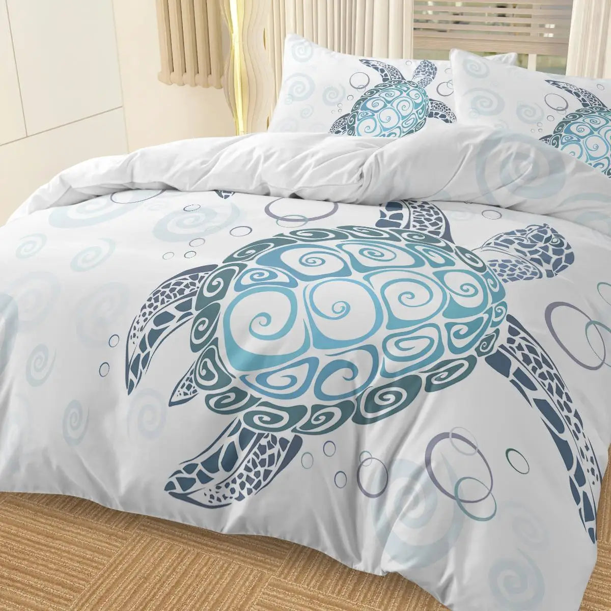 Aqua Teal Sea Bedding Set Three Piece Twin Duvet Cover with Pillowcases Ocean Beach Theme - Cheerful Home Finds