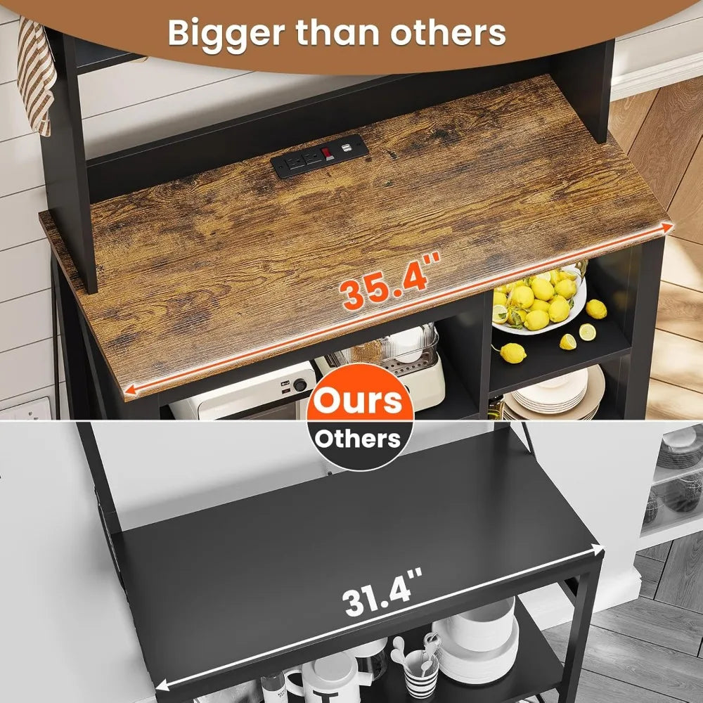 35.4 Inch Coffee Bar Cabinet with Power Outlet and Storage - Cheerful Home Finds