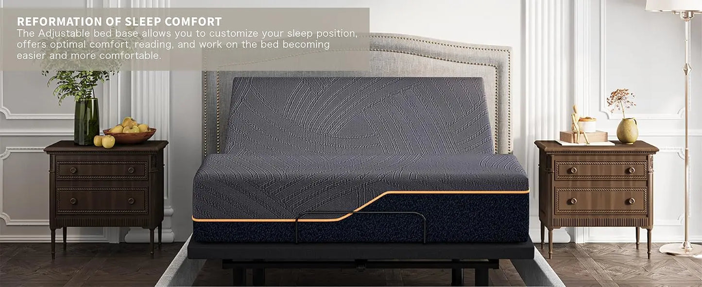 Full Adjustable Bed Frame with Mattress and Copper-Gel Foam - Cheerful Home Finds