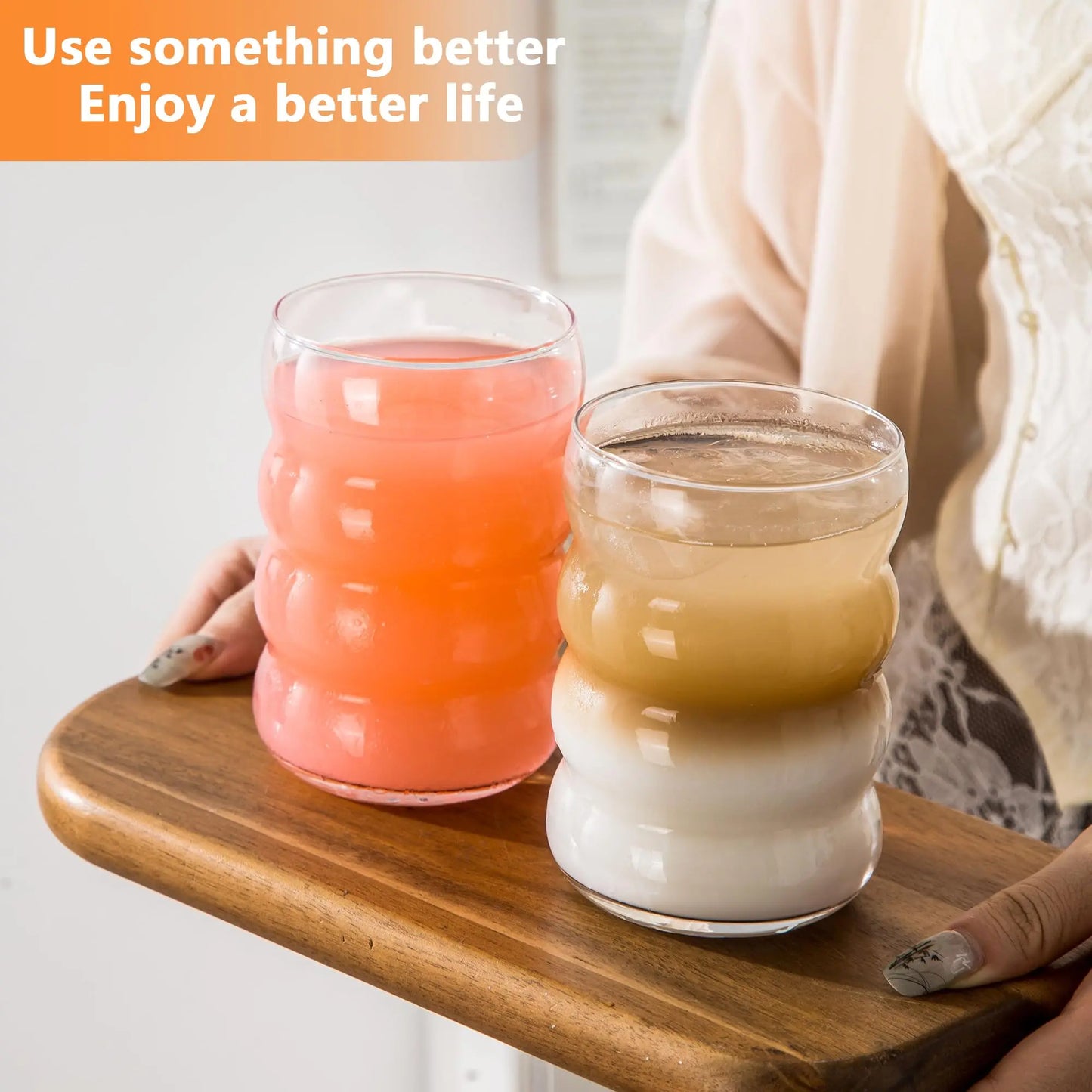 8PCS Ripple Drinking Glasses 16oz Iced Coffee Tumblers - Cheerful Home Finds