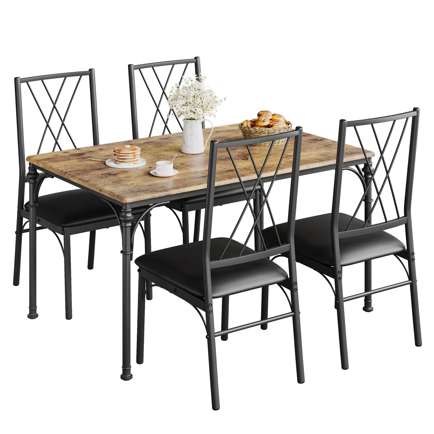 Dining Table Set for 4 Includes a Stylish Dining Table and 4 Upholstered Chairs - Cheerful Home Finds