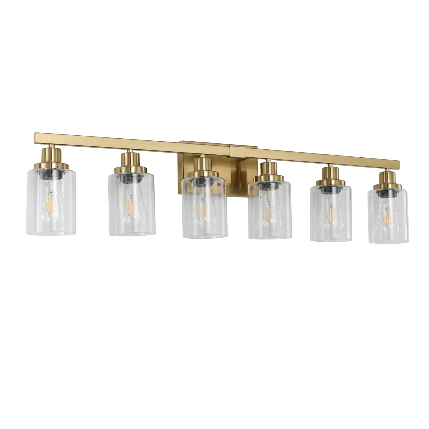 6 Light Bathroom Vanity Light Industrial Metal Fixture with Clear Glass Shades Wall Mount Mirror Lighting for Bathroom No Bulb