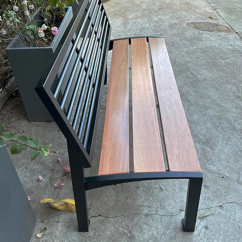 High Quality Commercial Metal Long Bench With Wooden Seat And Backrest For Outdoor Leisure Garden Park Seating