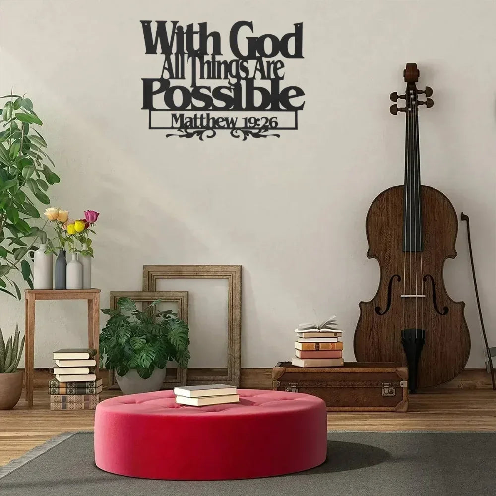 Metal Inspirational Word Art God All Things Are Possible Christian Faith Verse Wall Sign Home Office Church Decor - Cheerful Home Finds