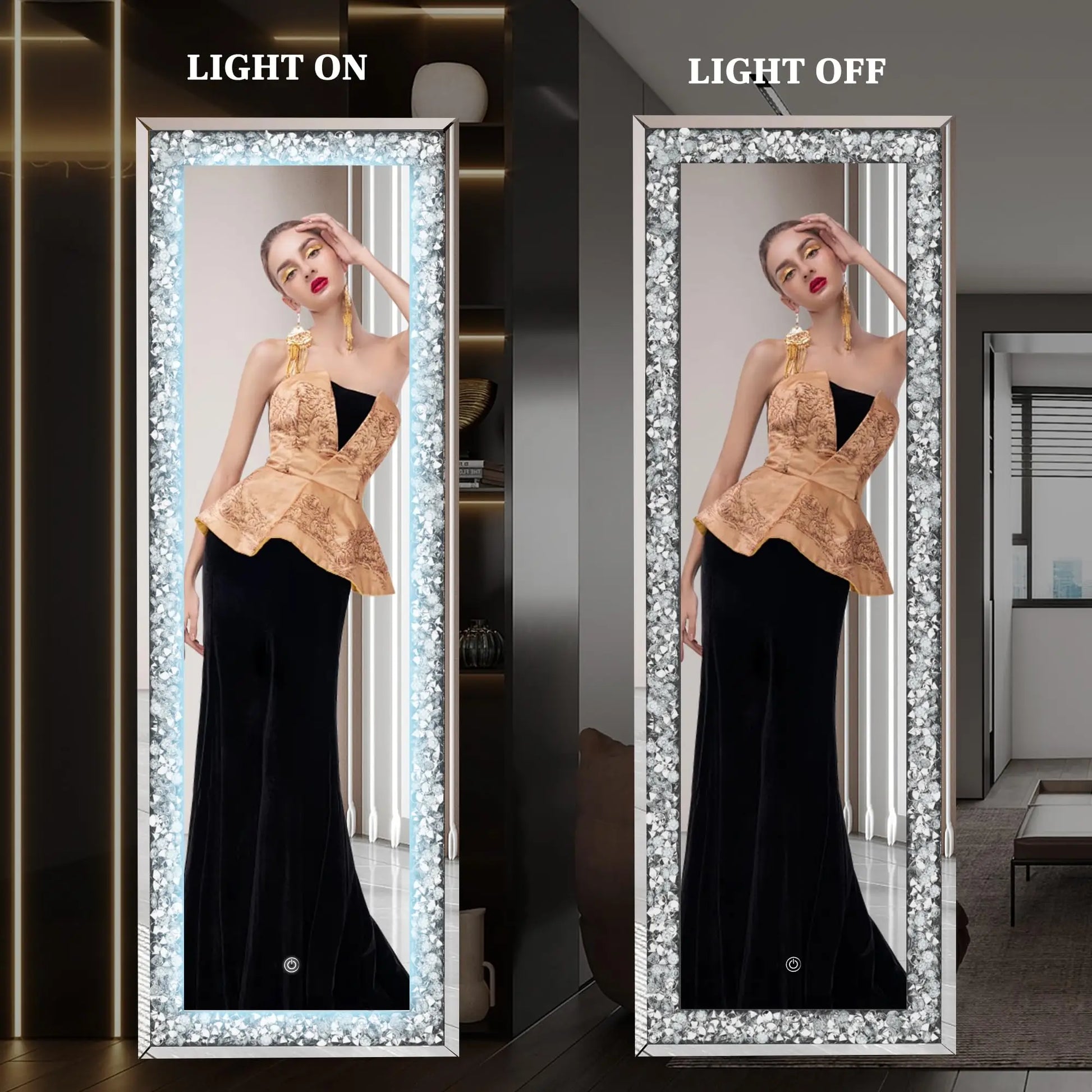Hasipu Full-Length Mirror 63x20 Inch with Lights and Crystal Crush Diamond - Cheerful Home Finds