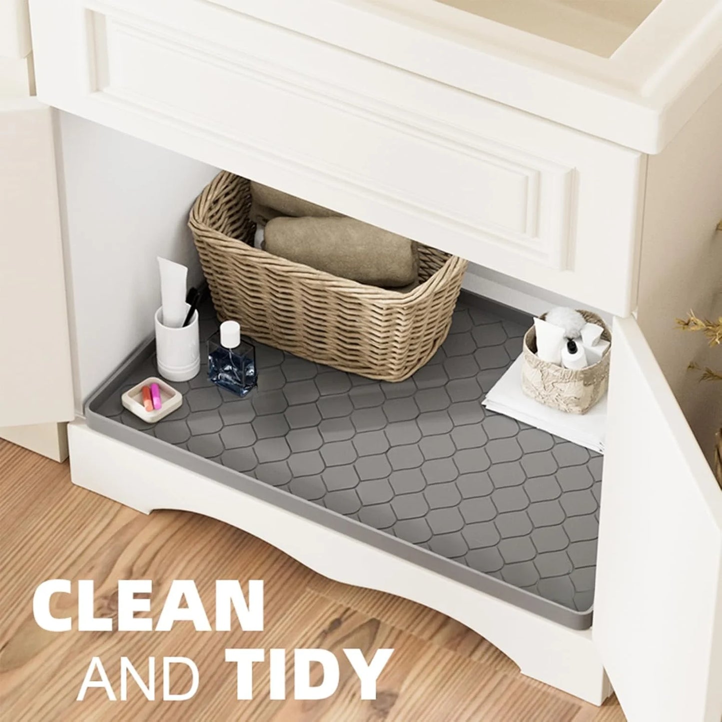 Waterproof Under Sink Mat -34 x 22 Cabinet Liner Silicone Tray - Cheerful Home Finds
